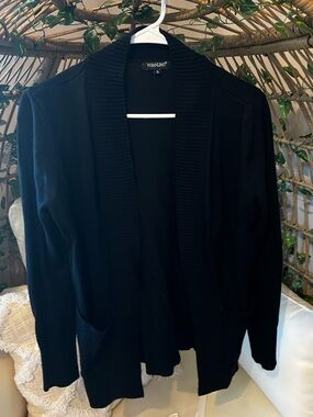 VOALNMIO Black Open-Front Ribbed Collar Cardigan